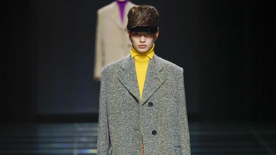 At Prada, what appeared to be a wool blazer at the front had a satin waistcoat back. - Jonas Gustavsson/Sipa