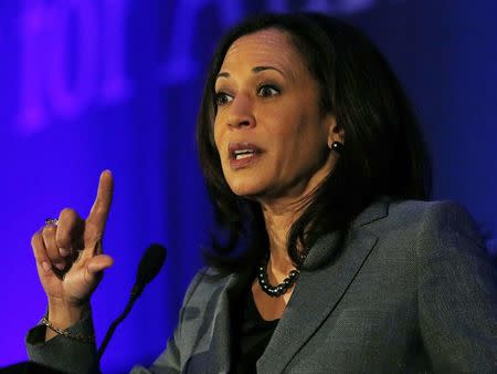 California Attorney General Kamala Harris speaks at the Center for American Progress' 2014 Making Progress Policy Conference in Washington, DC, U.S. on November 19, 2014. REUTERS/Gary Cameron/File Photo