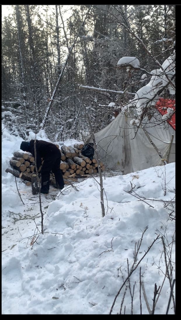 Trapper and elder Ron Desjardin, shown here, was one of the Birch Narrow Dene Nation members who set up a blockade earlier this month to prevent a uranium exploration company from entering their traditional territory without consent. (Submitted by Ron Desjardin - image credit)