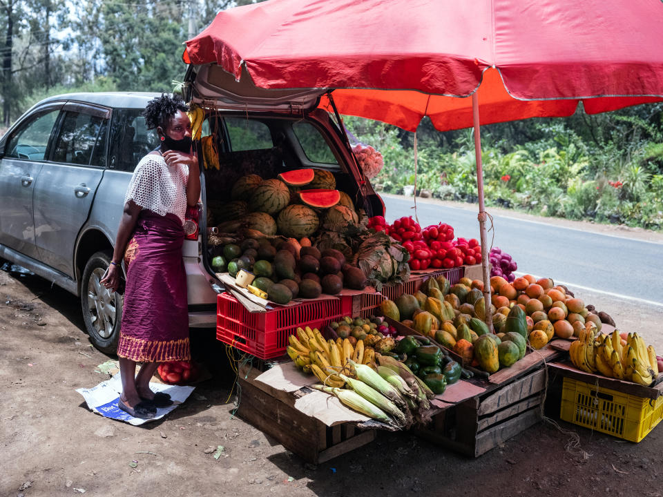 Image: Vegetables sold from a car in Kenya (Nichole Sobecki / for NBC News)