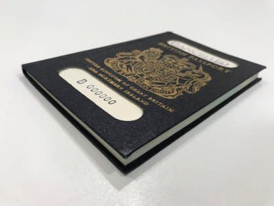 A handout photograph shows the original 'blue' British passport, which was subsequently replaced by the burgundy EU British passport, supplied by the UK government in London, Britain, March 22, 2018. UK Government/Handout via Reuters