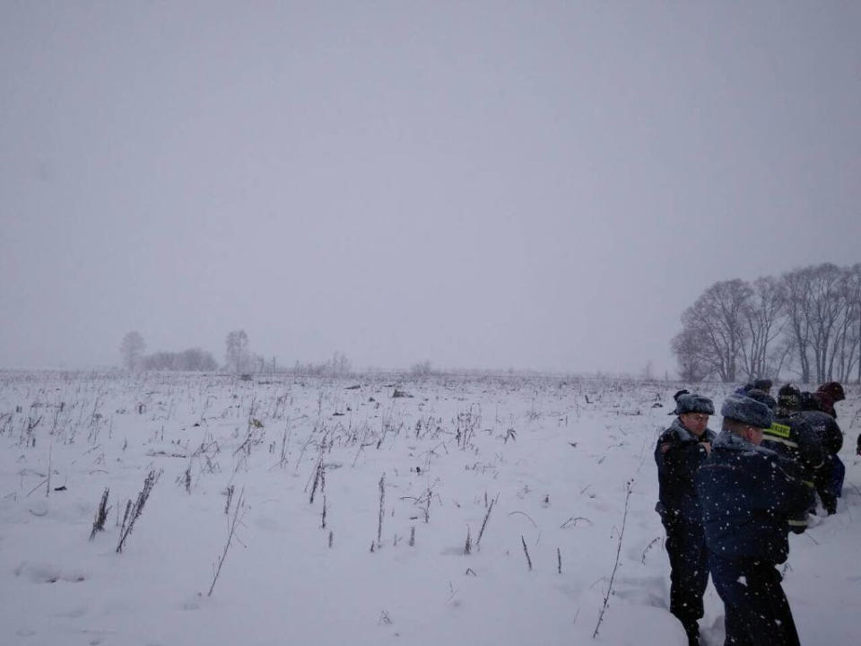 <p>A view shows a scene where a short-haul regional Antonov AN-148 crashed after taking off from Moscow’s Domodedovo airport, outside Moscow, Russia on Feb. 11, 2018. (Photo: Stringer/Reuters) </p>