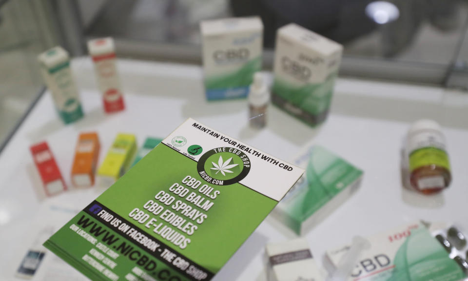 A stock image of CBD (cannabidiol) oil products on sale in Belfast. (Photo by Niall Carson/PA Images via Getty Images)
