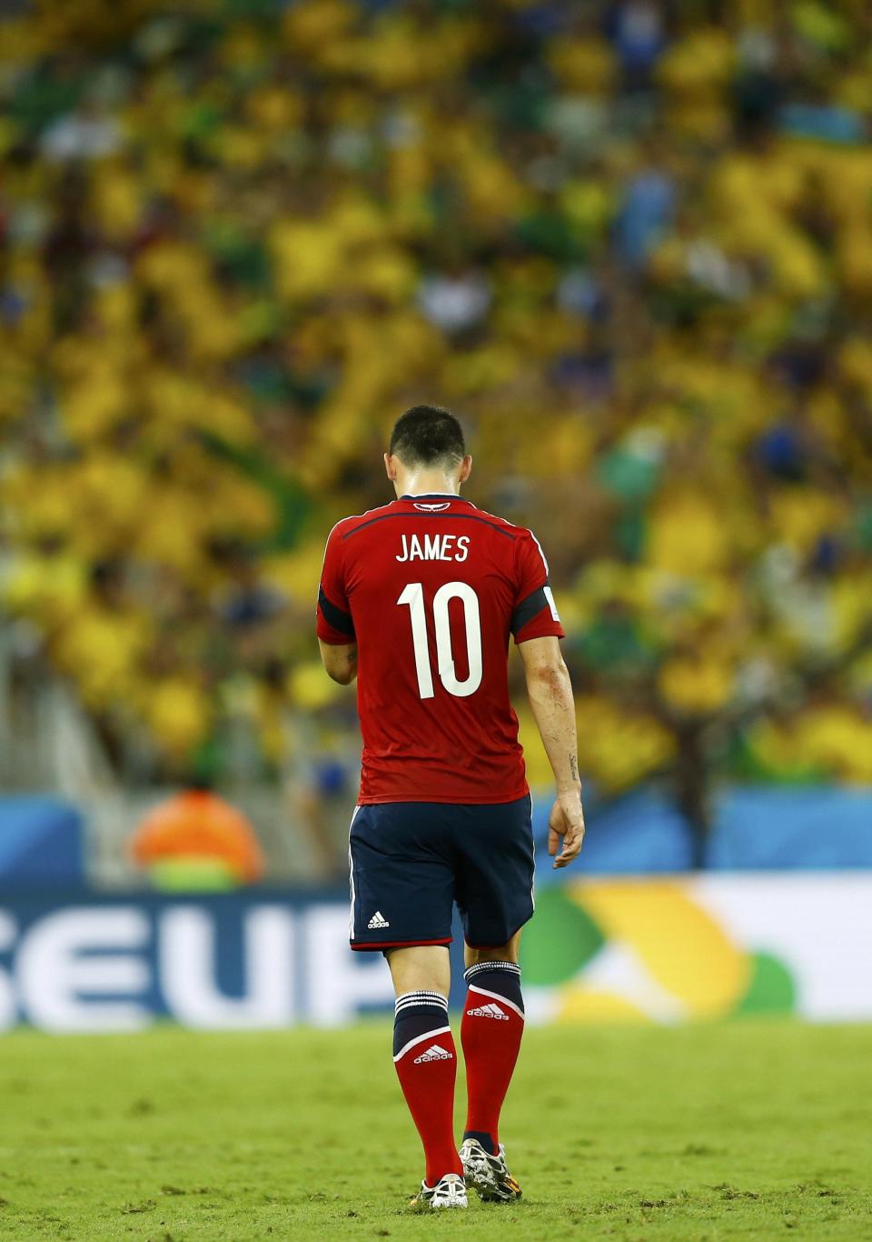 Colombia's James Rodriguez is pictured during their 2014 World Cup quarter-finals against Brazil at the Castelao arena in Fortaleza July 4, 2014. REUTERS/Marcelo Del Pozo