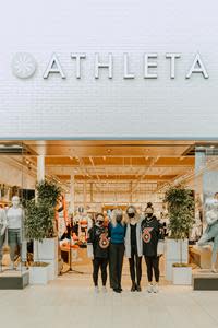 Athleta’s MB Laughton, President & CEO and Kyle Andrew, Chief Brand Officer and Toronto Six Professional Hockey Players, Saroya Tinker and Taylor Woods Gather to Celebrate the Opening of Athleta’s Second Canadian Store in Toronto. Athleta’s sponsorship of Toronto Six marks the team’s biggest sponsor to date.