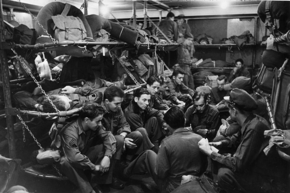 Troops on board a Cunard liner - getty