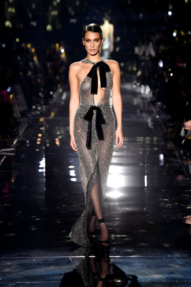 Bella Hadid in Tom Ford's Fall 2020 show.