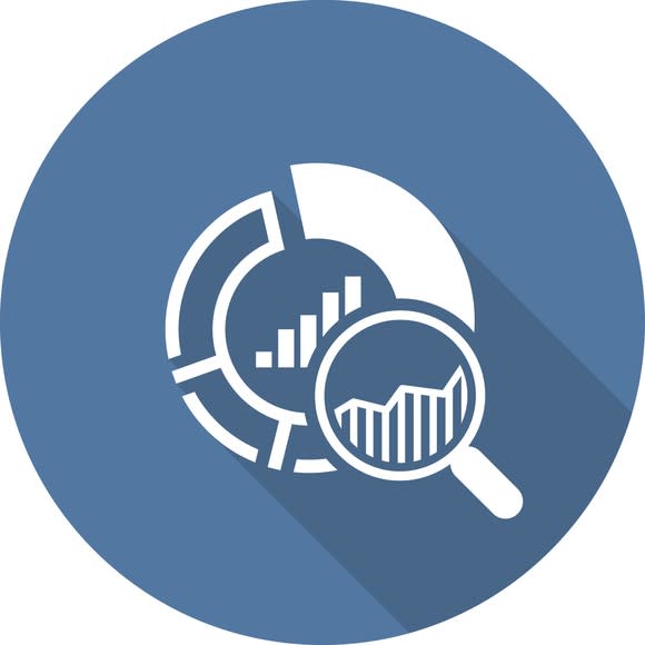 An illustration of a magnifying glass looking at an ascending chart graph.