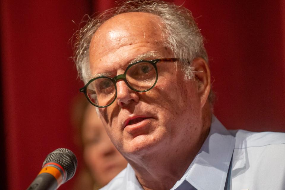 Uvalde Mayor Don McLaughlin listens to Texas Gov. Greg Abbott speak during a press conference in Uvalde, Texas, on May 27.