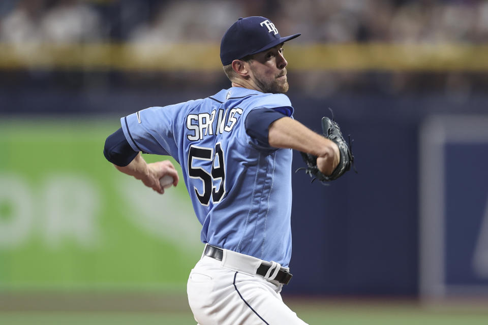 Tampa Bay Rays relief pitcher Jeffrey Springs (59) delivers a pitch during the MLB regular season game