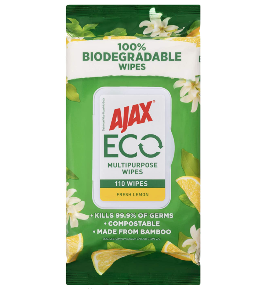 Ajax Eco Antibacterial Disinfectant Surface Cleaning Wipes, Bulk 110 Pack