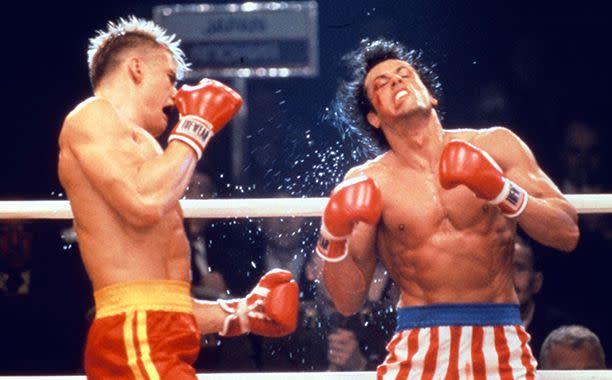 Everett Collection Dolph Lundgren and Sylvester Stallone in 'Rocky IV'