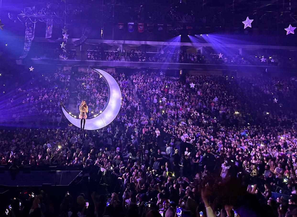 Temecula native Olivia Rodrigo performs "enough for you" during the opening night of her "Guts" tour Friday, Feb. 23, 2024, at Acrisure Arena in Palm Desert, Calif.