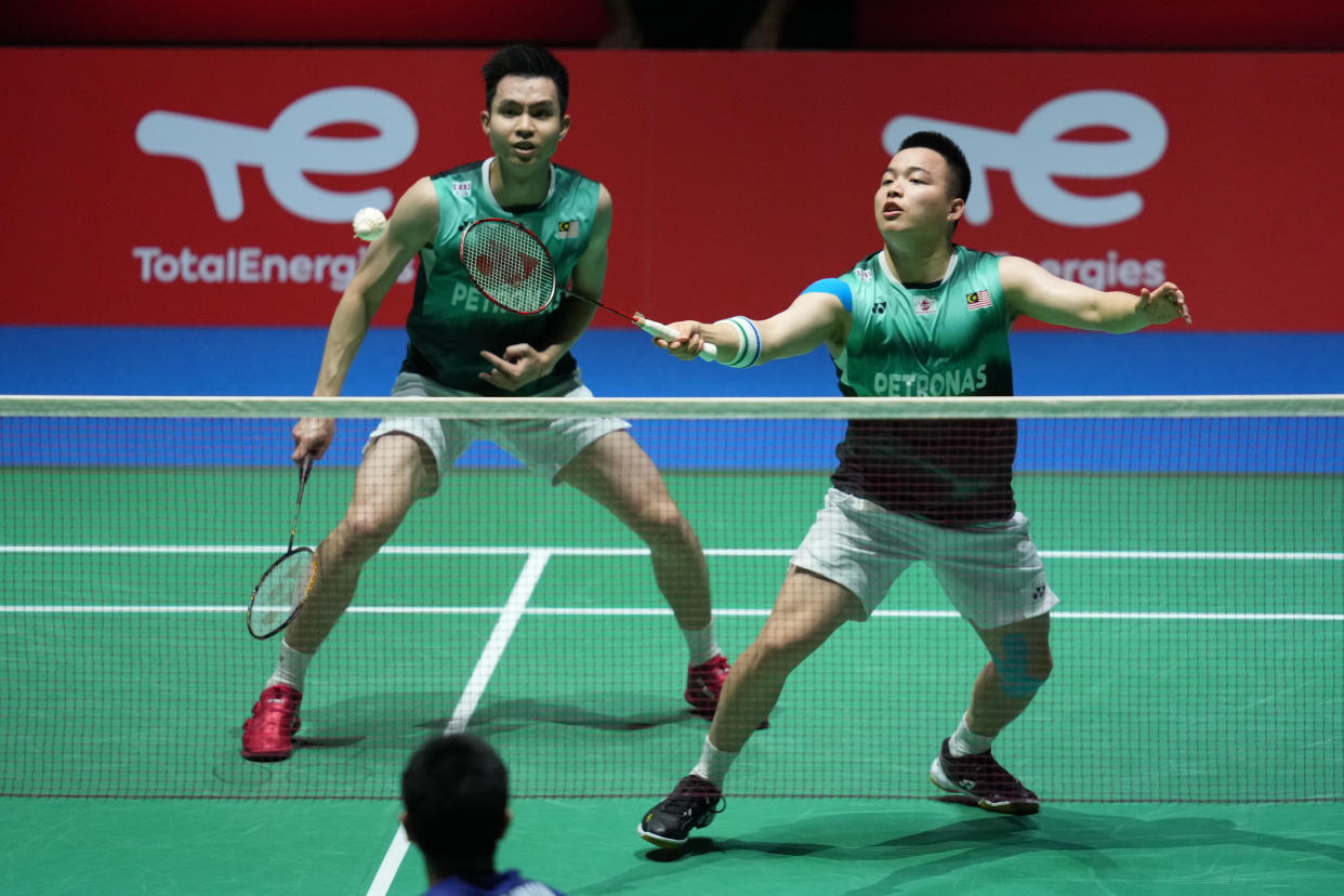 Malaysia's men's doubles pair Aaron Chia (right) and Soh Wooi Yik in action at the BWF World Championships in Tokyo.