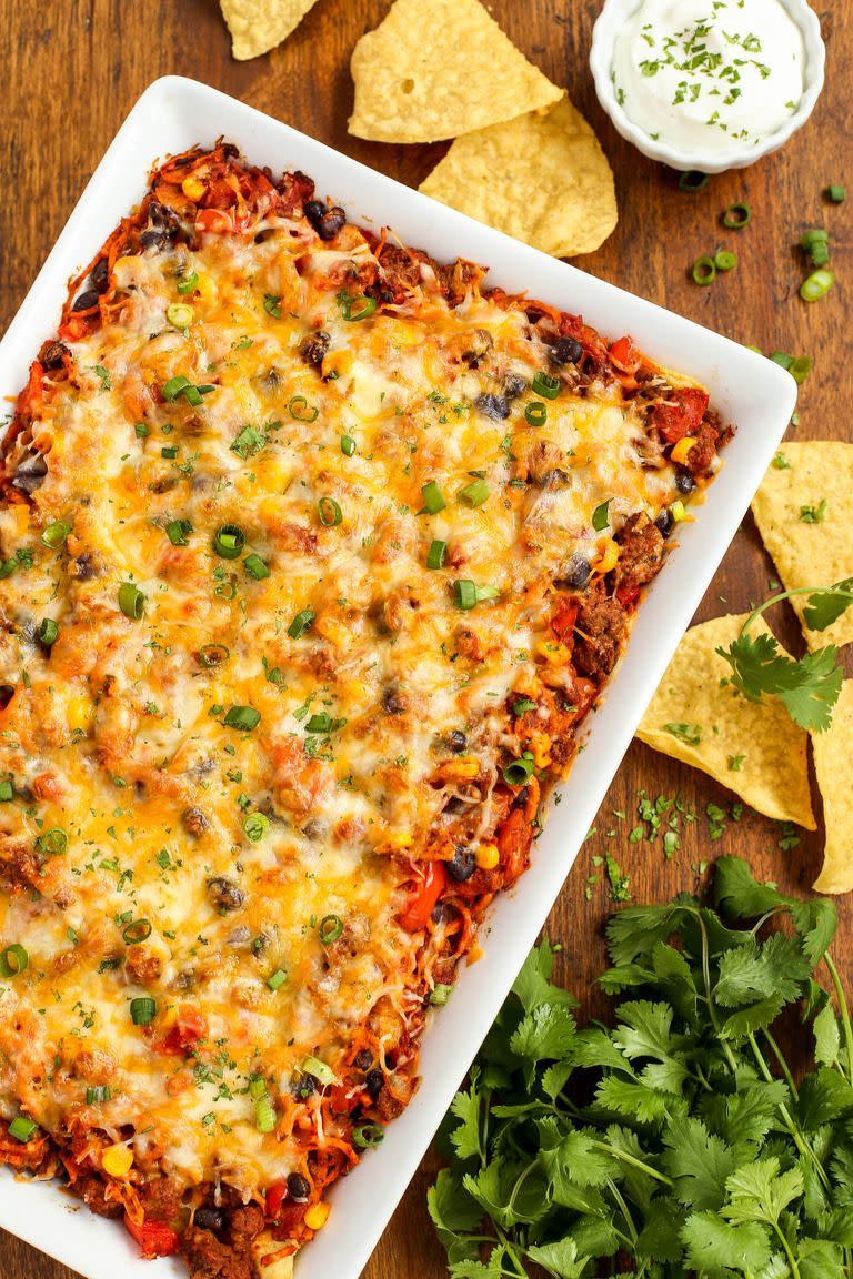 Cheesy Beef and Sweet Potato Taco Casserole