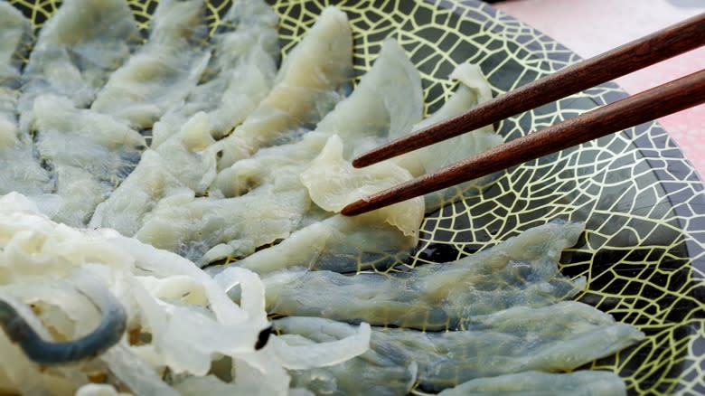 Plate of fugu sashimi