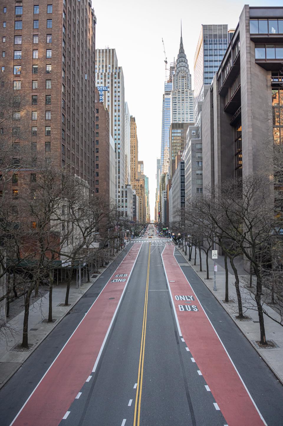 An April 6 view of New York City’s 42nd Street as seen from Tudor City Bridge.