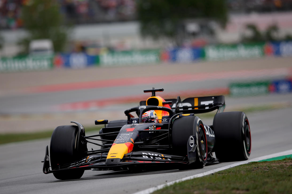BARCELONA, SPAIN - JUNE 04: Max Verstappen of the Netherlands driving the (1) Oracle Red Bull Racing RB19 on track during the F1 Grand Prix of Spain at Circuit de Barcelona-Catalunya on June 04, 2023 in Barcelona, Spain. (Photo by Eric Alonso/Getty Images)