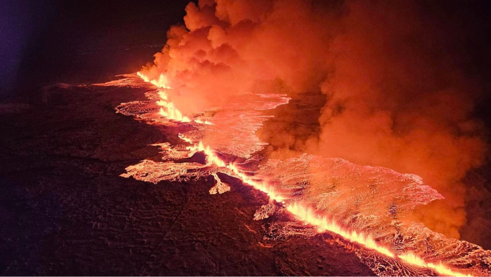 The volcanic eruption began on Monday night in Iceland, south of the capital Reykjavik (AFP via Getty Images)