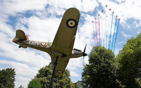 The Red Arrows fly over a full-size replica of a Hawker Hurricane in Windsor - Credit: Stan Kujawa 