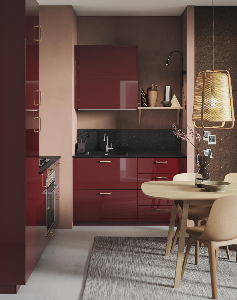 Use a glossy cabinetry finish to reflect light in a small space