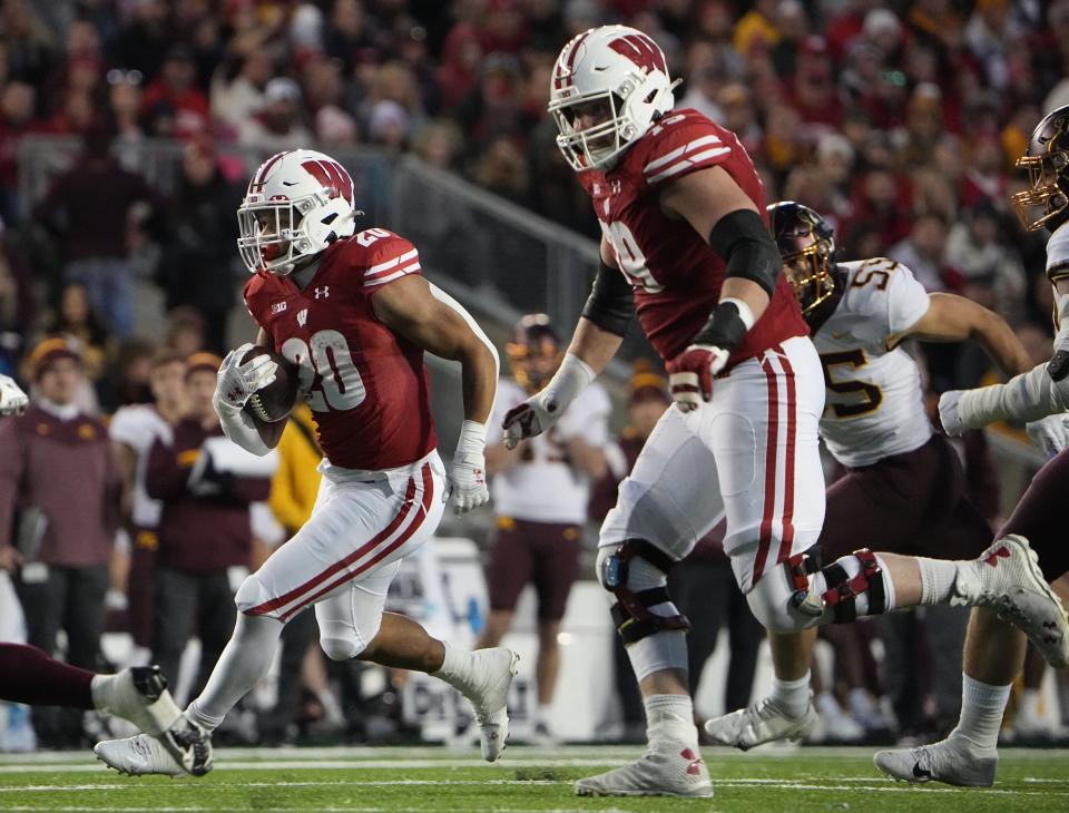 Isaac Guerendo was hindered by injuries at Wisconsin but when healthy showed considerable promise at running back and was an exceptional kick returner.