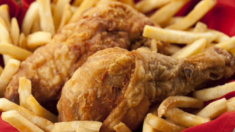 Fast food basket of chicken and fries