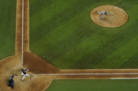 Tampa Bay Rays' Brett Phillips (14) gets the game winning hit against Los Angeles Dodgers relief pitcher Kenley Jansen in Game 4 of the baseball World Series Saturday, Oct. 24, 2020, in Arlington, Texas. Rays defeated the Dodgers 8-7 to tie the series 2-2 games. (AP Photo/David J. Phillip)