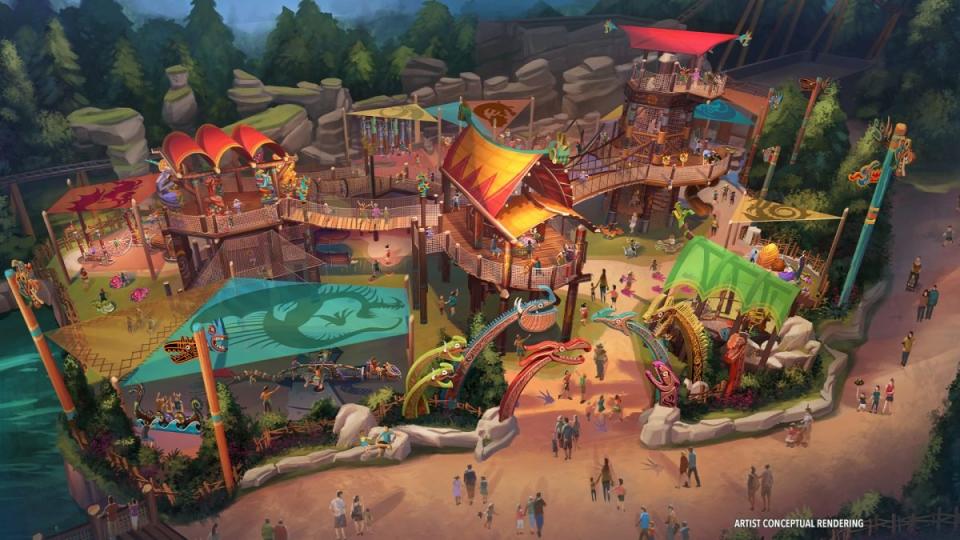 Official artwork for Unviversal Epic Universe's How to Train Your Dragon - Isle of Berk amusement park world