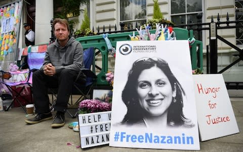 Richard Ratcliffe, the husband of imprisoned Nazanin Zaghari-Ratcliffe, outside the Iranian Embassy in London - Credit: Rex