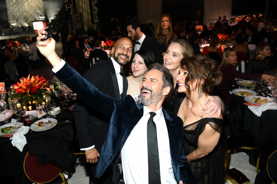 But first, let Keegan-Michael Key, Elisa Key, Eric McCormack, Sharon Stone and Nia Vardalos take a selfie at the 28th Annual Elton John AIDS Foundation Academy Awards Viewing Party. 