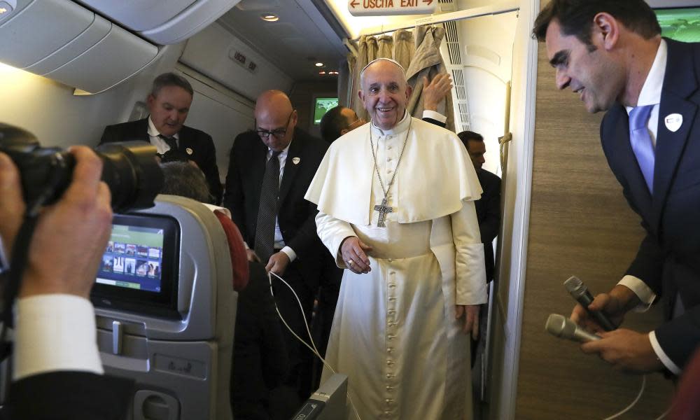 Pope Francis onboard his plane to Abu Dhabi