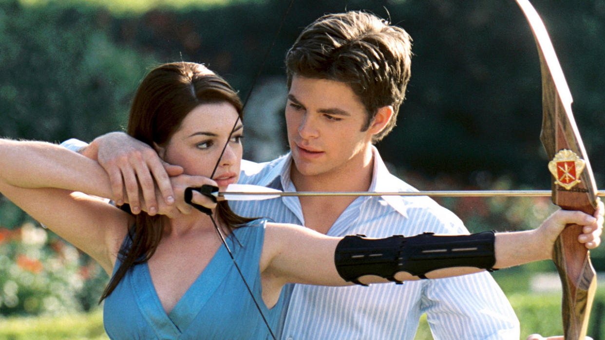  Chris Pine and Anne Hathaway doing archery in Princess Diaries 2 