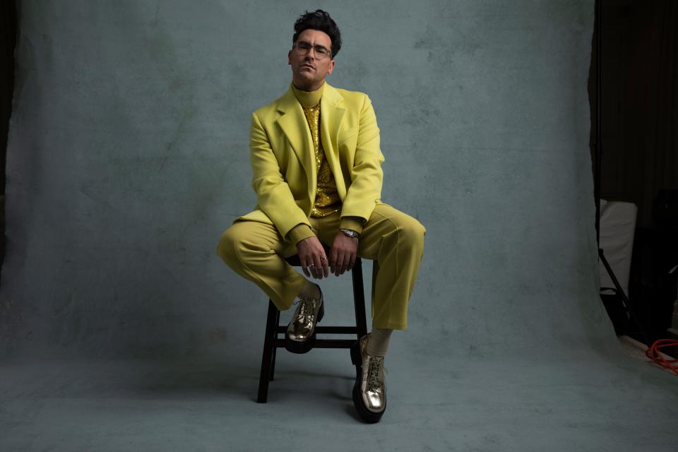 Dan Levy in Valentino couture