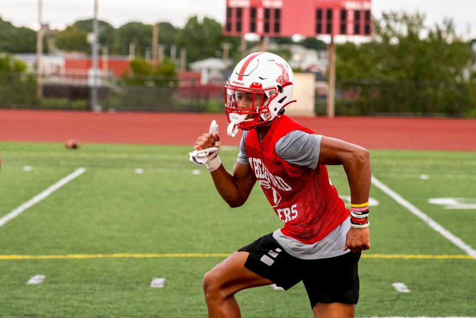 New Bedord's Anthony Diakite works on footskills for the Whalers' secondary.