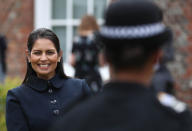 Home Secretary Priti Patel meets new recruits during a visit to Sussex Police Headquarters in Lewes, East Sussex. (Photo by Gareth Fuller/PA Images via Getty Images)