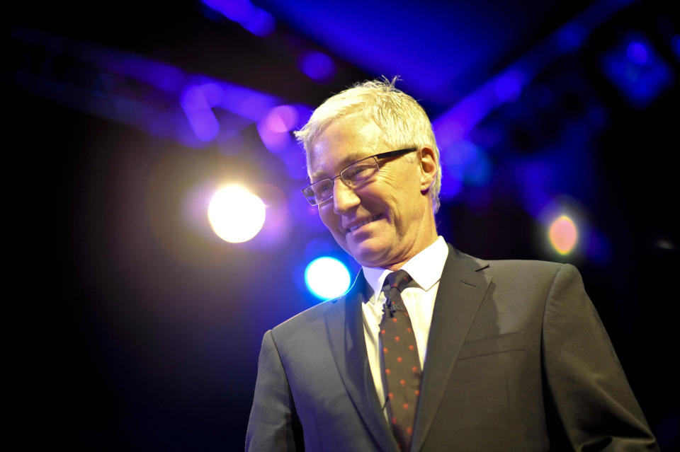 Paul O'Grady on stage at the Hay Festival in Hay-on-Wye, Powys.   (Photo by Ben Birchall/PA Images via Getty Images)