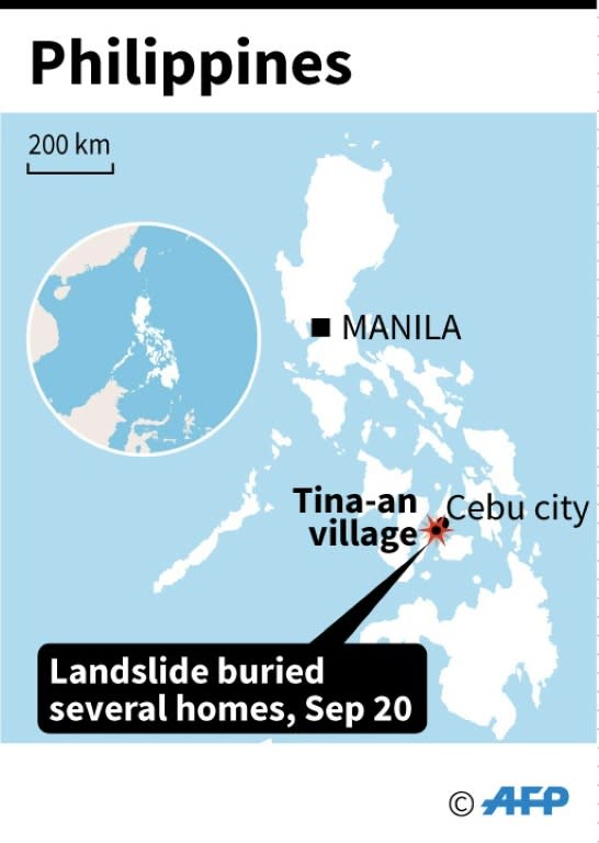 Map of the Philippines locating landslide in Tina-an village, near Cebu city on Thursday