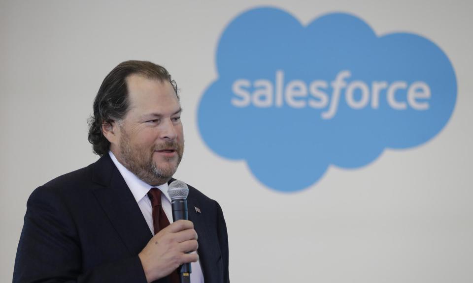 <span>The Salesforce chair, Marc Benioff, in Indianapolis, Indiana, on 16 May 2019.</span><span>Photograph: Darron Cummings/AP</span>