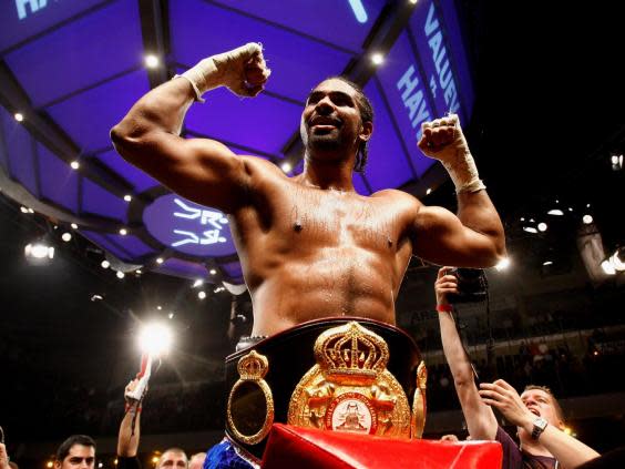 David Haye celebrates after defeating Nikolai Valuev (Bongarts/Getty Images)