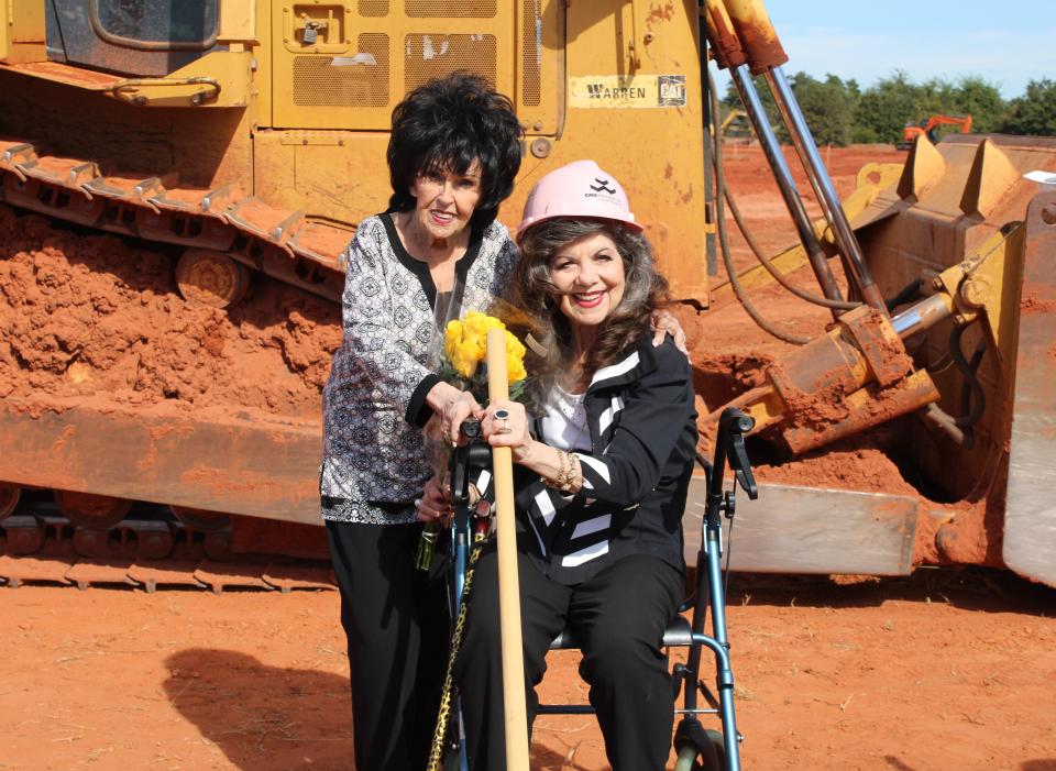 Rock and Roll Hall of Famer Wanda Jackson, left, stands with Grammy Award winner Jody Miller during the 2021 groundbreaking ceremony for Blanchard Public Schools' new Performing Arts Center.