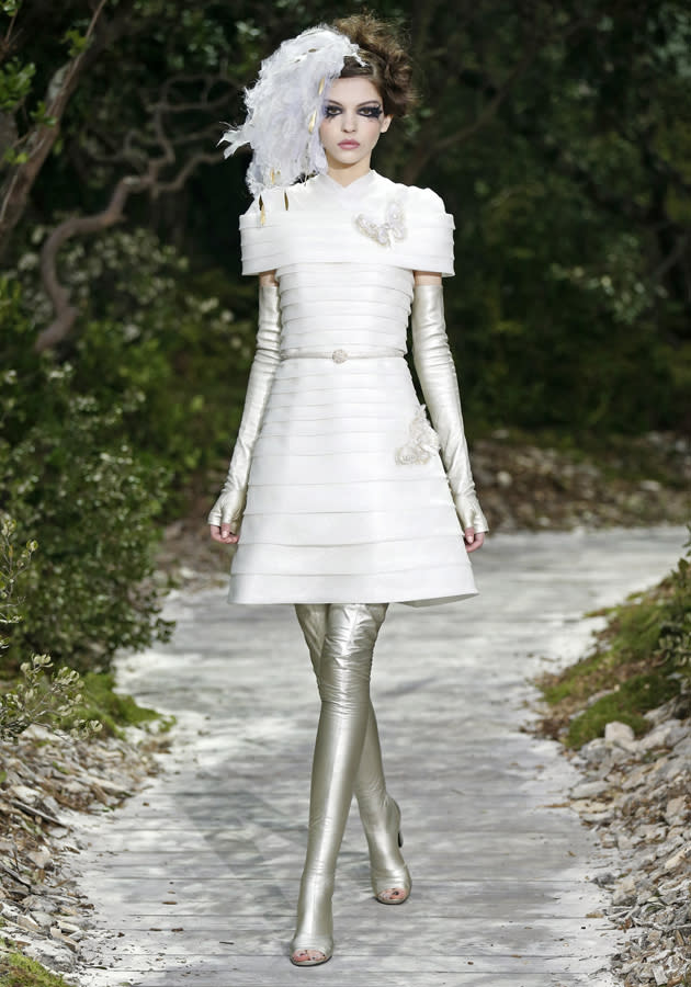 <b>Chanel SS13:</b> Metallic legs made for a futuristic twist.<br><br>© Reuters