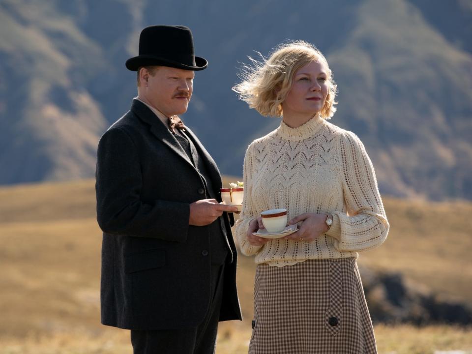 Jesse Plemons and Kirsten Dunst as George Burbank and Rose Gordon in "The Power of the Dog."