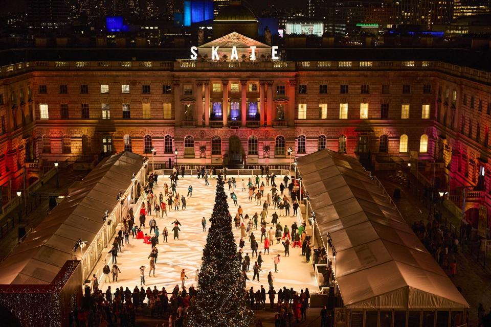 <p>It's time to dust off your skates: the ice rink has returned to Somerset House for 2021. Whizz round the gorgeous neo-classical building's courtyard, replete with giant 40-foot Christmas tree, while sipping on Moët and Chandon. There are even some skating classes this year, if you want to work on your technique before impressing your friends with your skills on the ice. </p><p>Staying out late? This year there's a series of rink-side deck takeovers from a curated selection of leading DJs, artists and collectives, including plenty of female contemporaries like Mia Lily, Mal, Chloe English, Heléna Star and collective Girls Don’t Sync. Very cool.</p><p><strong>Location: </strong>Somerset House, Strand, WC2R 1LA<br>Click <a href="https://www.somersethouse.org.uk/press/skate-somerset-house-mo%C3%ABt-chandon" rel="nofollow noopener" target="_blank" data-ylk="slk:here;elm:context_link;itc:0;sec:content-canvas" class="link ">here</a> to find out more.</p>