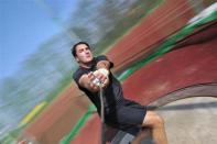 Primoz Kozmus of Slovenia throws a hammer during his training for the 2012 London Olympics in Brezice March 22, 2012. Kozmus was the Olympic gold medallist from Beijing and World Champion from Berlin.