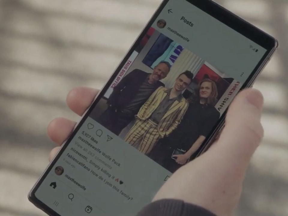 An Instagram account for the "Gossip Girl" character Max Wolfe pulled up on a smartphone on episode four of the show.