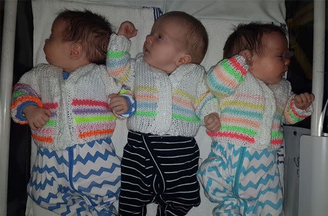 Born at 33 weeks gestation, the triplets are now thriving and doing well at home. Picture: Ben Darmody