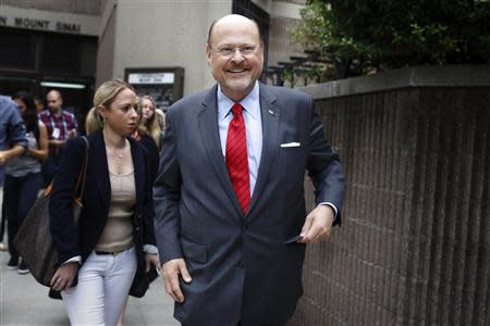 New York City Republican mayoral candidate Joe Lhota exits the polling center after voting in the Republican primary election in the Brooklyn borough of New York September 10, 2013. REUTERS/Brendan McDermid