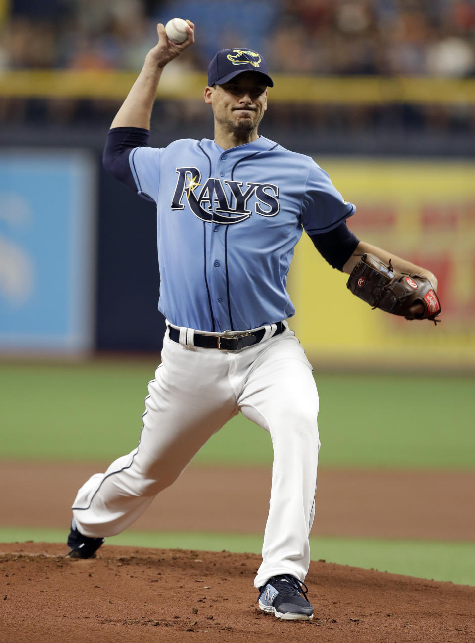 Tampa Bay Rays' Charlie Morton pitches to the Cleveland Indians during the first inning of a baseball game Sunday, Sept. 1, 2019, in St. Petersburg, Fla. (AP Photo/Chris O'Meara)