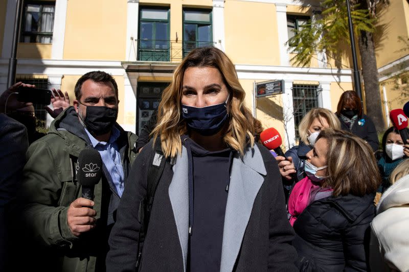 FILE PHOTO: Olympic sailing champion Sofia Bekatorou leaves the prosecutor's office in Athens